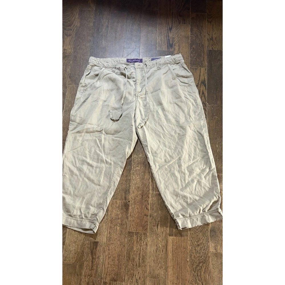 Gloria Vanderbilt  Beige Linen Blend Capri Pants Size 14 Drawstring